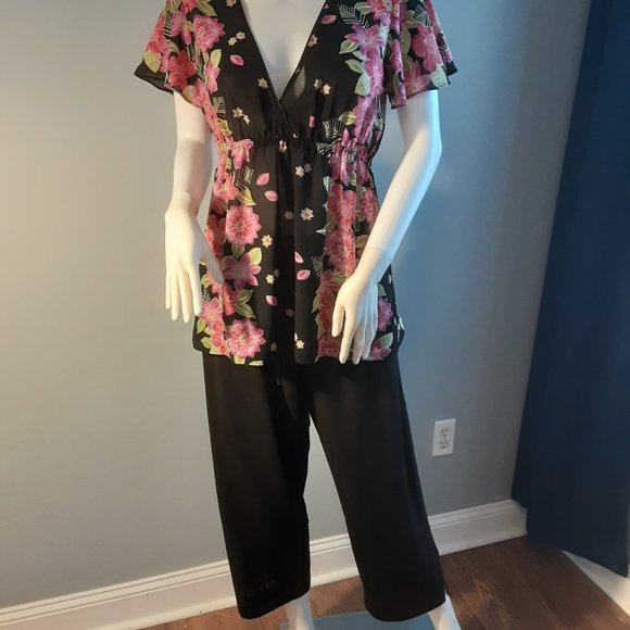 VINTAGE FLORAL CROP PANTS SET by OSCAR de la RENTa - Picture 4 of 13